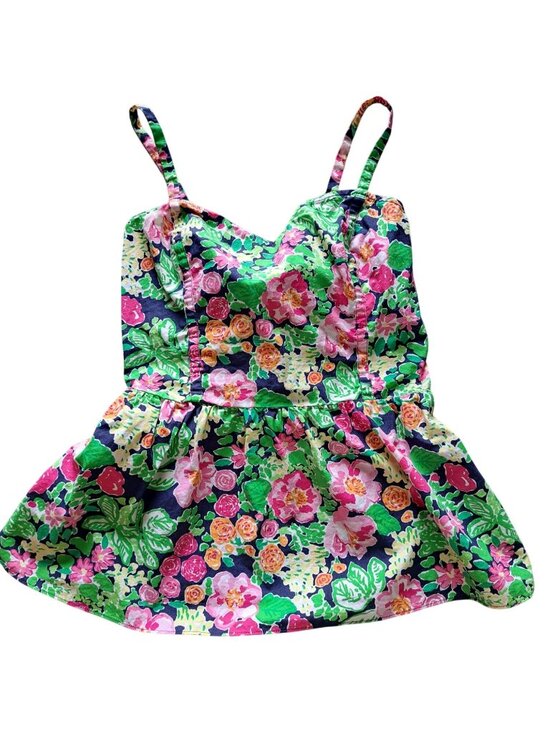 Lilly Pulitzer Tops - Lilly Pulitzer Gardenia Floral-Print Sleeveless Peplum Top 6 Multicolor Cotton